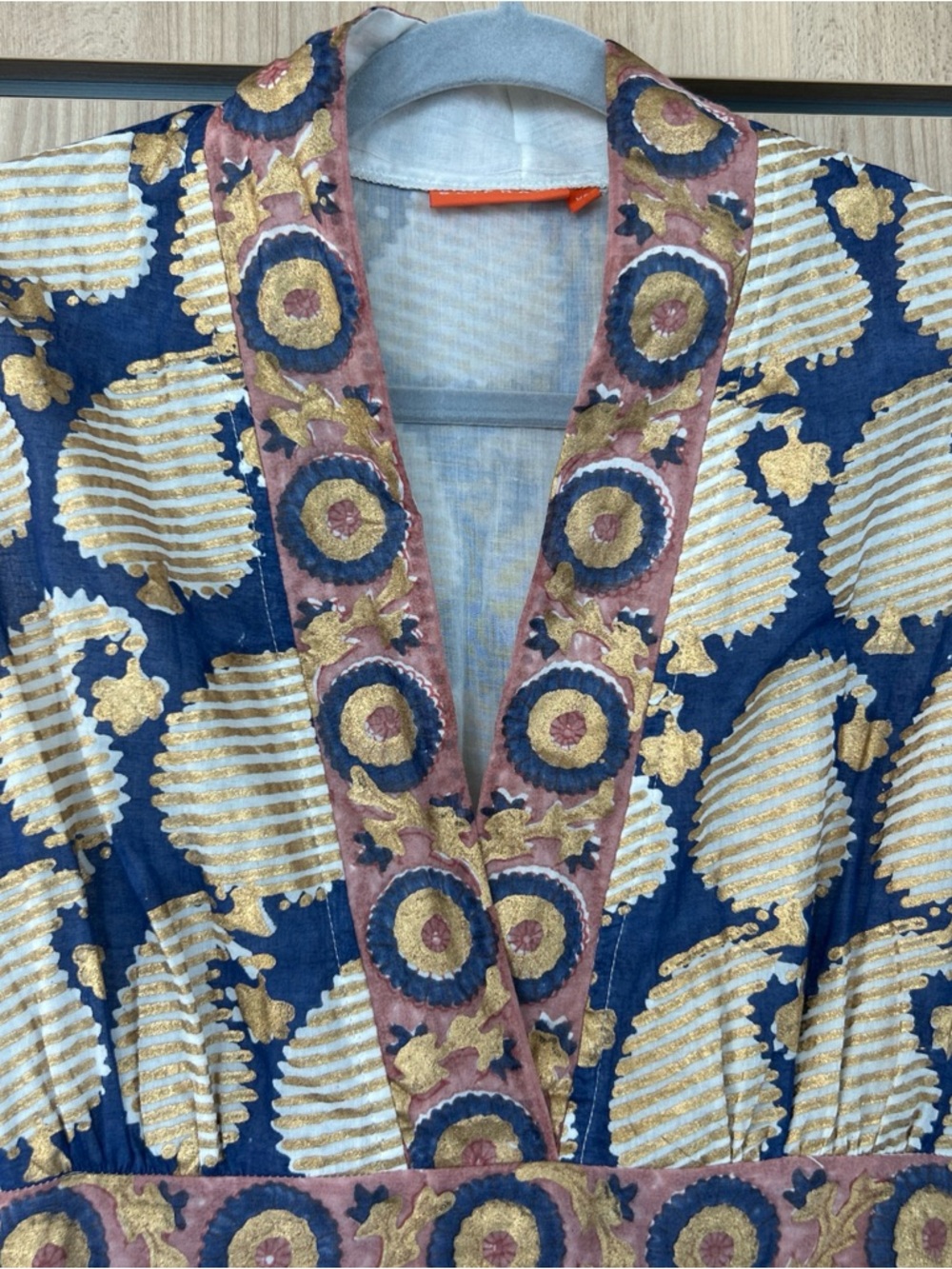 Oliphant Agra Women’s XS Navy Print Maxi Dress V-Neck Tiered Cotton Boho NWOT - Picture 3 of 10
